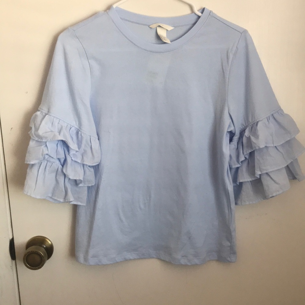 H&M Blue Ruffle-Sleeved Shirt